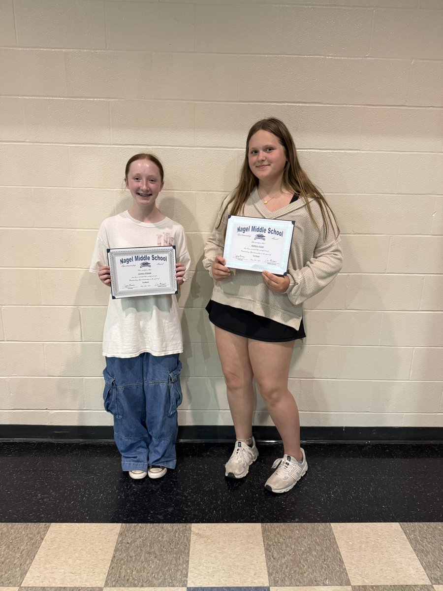 HUGE CONGRATS to our Softball sportsmanship award recipients Emery Allesee and Addie Ackel!!! I could not be more proud of the both of you! Thank you for all you’ve done for the softball program and Nagel Middle School! #ONENEST