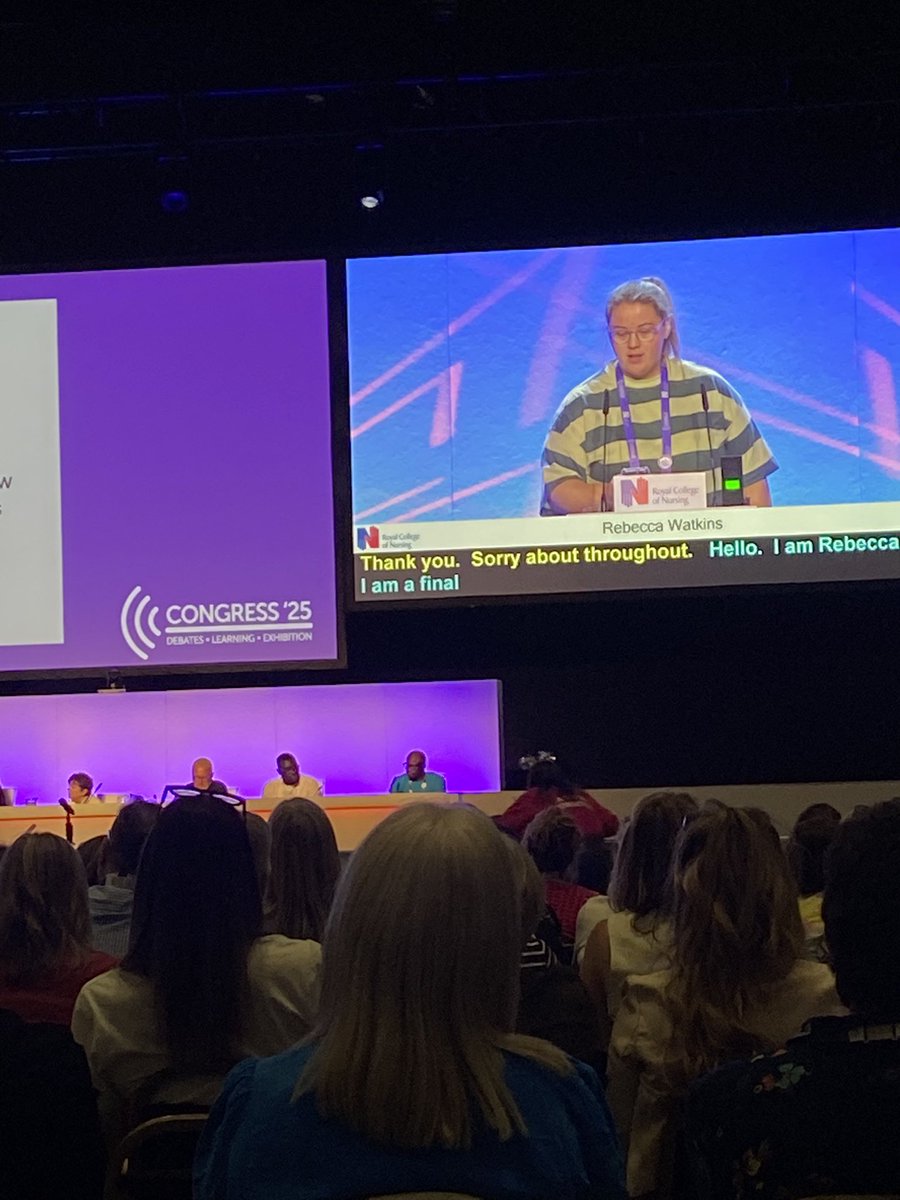 #Proud of <a href="/QUBSONM/">QUBNursing&Midwifery</a> #Nursing Student <a href="/RebeccaW99/">Rebecca Watkins</a> who took to the stage at #RCNCongress2025 to contribute to today’s debate on #NursingStudent #Financial #Support 🤩👏🏻 Well Done Rebecca!! 💙