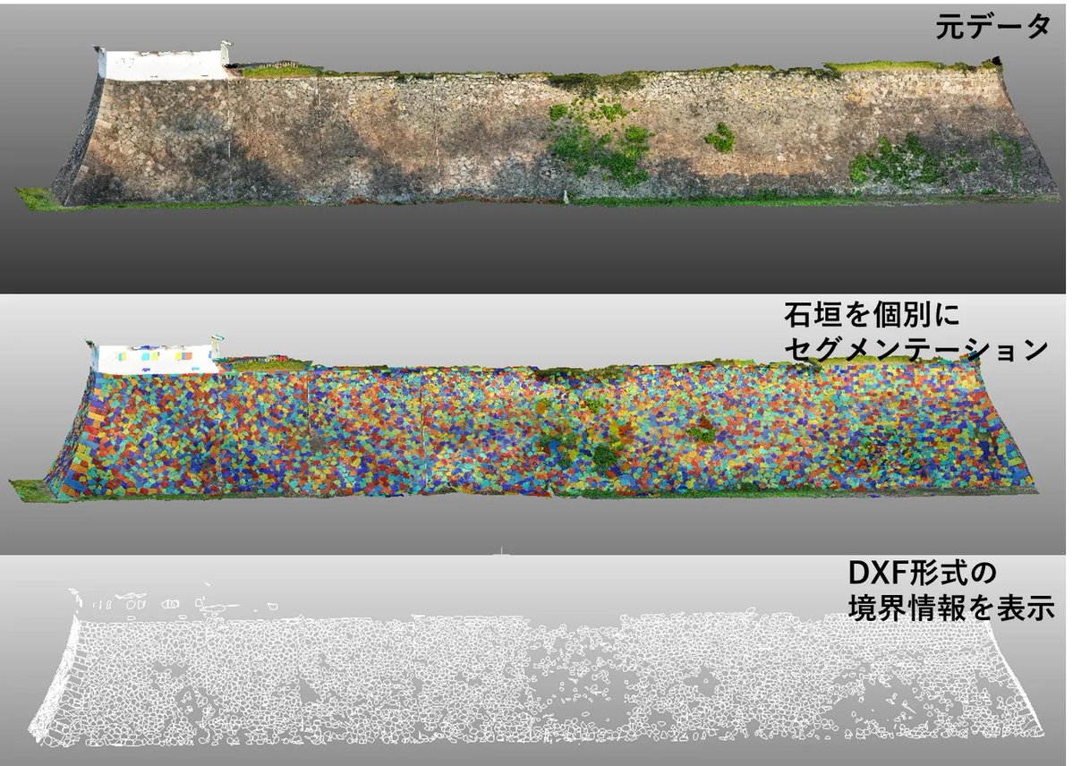 imvisionlabs's tweet image. 5月29日の #MATLAB EXPOのライトニングトークにて「点群処理を利用してお城の図面を作成しよう」という題で発表します。14時5分から発表予定です(対面)。本講演の休憩時間中に発表予定です。奈良文化財研究所高田様との取り組みで図は名古屋城を解析しています #石垣BIM
matlabexpo.com/jp/2025/agenda…