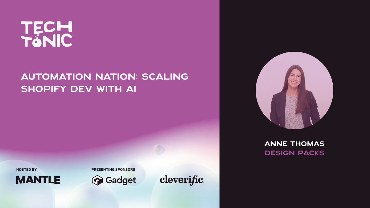 That pair's nicely with the incredible Anne Thomas (<a href="/AlfalfaAnne/">Anne Thomas</a>) from Design Packs (<a href="/DesignPacksApp/">Design Packs</a>), who's going to pick up where Mo leaves off with a tactical look at  how to actually integrate AI in to your Shopify workflows, and pitfalls to avoid when doing so.