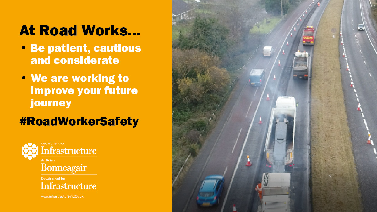 Men &amp; women working on our roads are there to improve infrastructure for us – making our journeys safer. 

Many of them have families expecting them home safely at the end of the day. 

Please be patient, cautious and considerate at road works. 

#RoadWorkerSafety