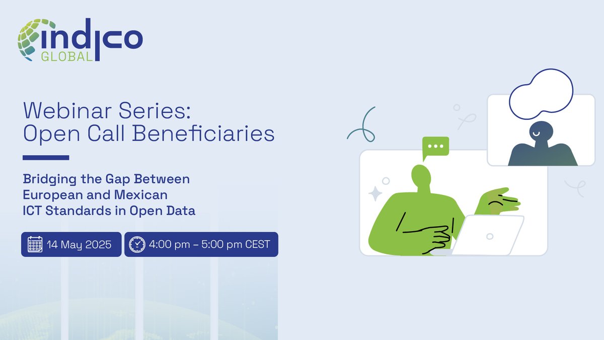📣 Happening Tomorrow! 🗓 14 May | 16:00 CEST

Can European ICT standards help strengthen open data in Mexico?

Join our #InDiCoGlobal webinar with Teresa López Barajas from Ethos Innovación en Políticas Públicas.

Register ➡️ indico-global.eu/event/indico-g…