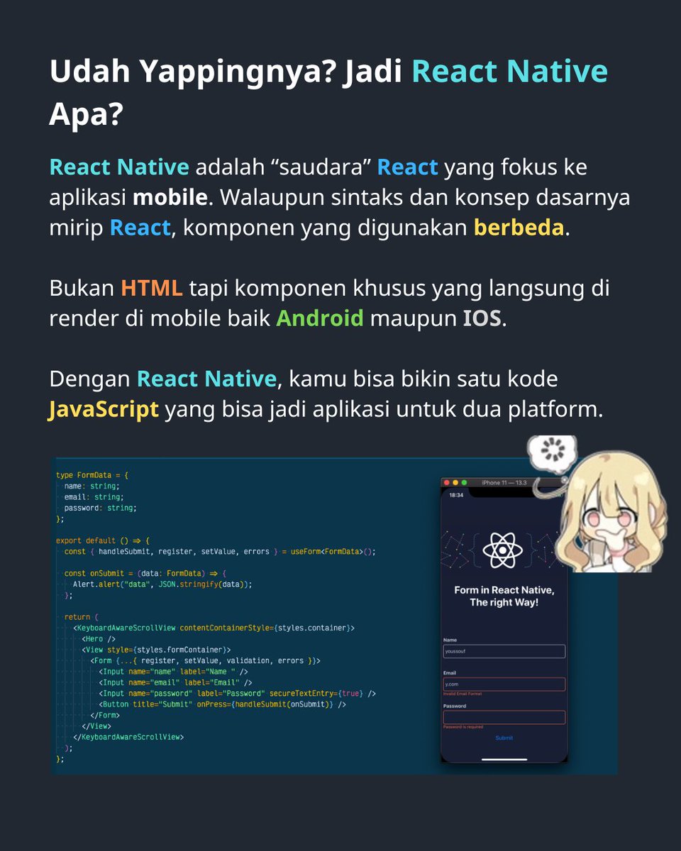mfathinhalim's tweet image. 📱💻 React vs React Native — Lah, Bedanya Apa Sih?
jadi react sama react native ini apa bedanya? atau jangan jangan mereka pacaran? 😨
#webdevelopment #belajarcoding #frontend #backend #API #javascript #ngoding