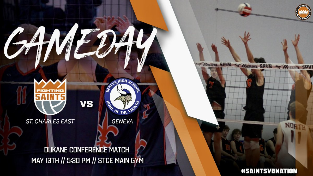 Saints are at home tonight for a DuKane Conference matchup vs the Vikings of Geneva!

🆚Geneva Vikings
📍St. Charles East Main Gym
⏰JV/Freshman A @ 4:30 pm
⏰Varsity/Freshman B @ 5:30 pm
🟠DuKane Conference Match
⚫️Let’s go Saints!⚜️🏐⚜️