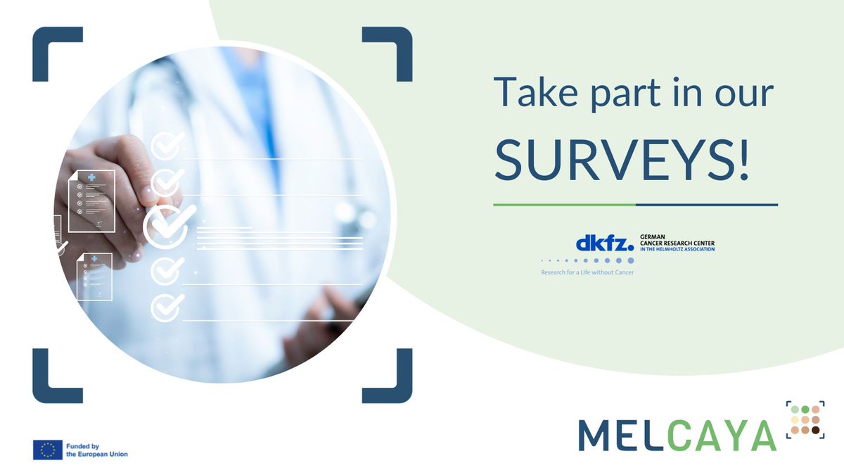 📢 May is #MelanomaAwarenessMonth! Help shape the future of #AI in #MelanomaDiagnosis.
🎗️ <a href="/DKFZ/">DKFZ</a>  invites #YoungAdults, #Parents, #Pathologists &amp; #Dermatologists to join a 20-min anonymous #survey as part of the #EUfunded #MELCAYA project.

📝 Take part 👉 bit.ly/DKFZsurveys