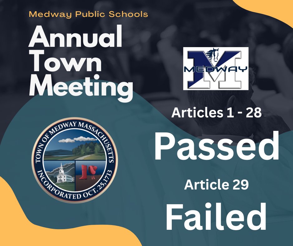 At last night’s Town Meeting, several articles supporting Medway Public Schools passed, including funds for HVAC upgrades, Hanlon Field work, the FY26 budget, McGovern bathrooms, and the HS boiler. Thank you for supporting our schools!