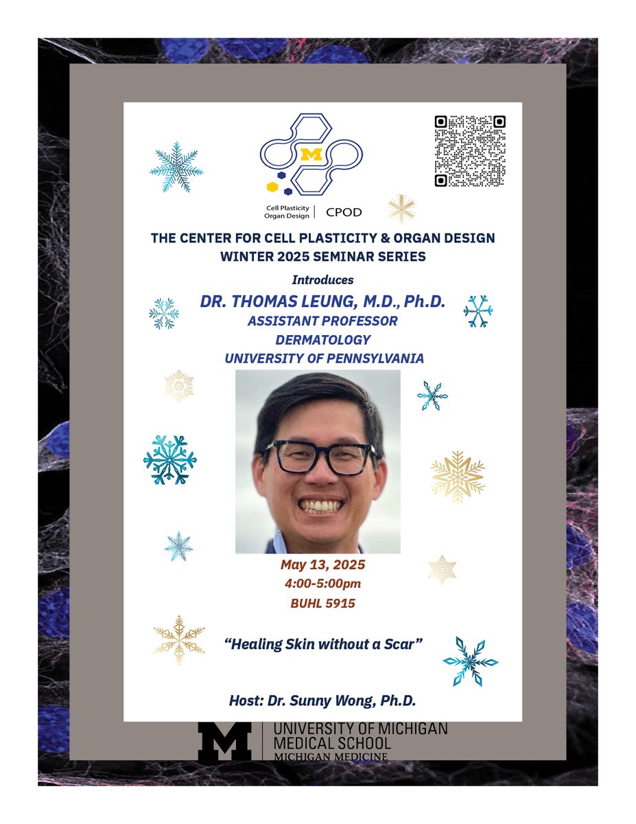 Center for Cell Plasticity and Organ Design (@um_cpod) on Twitter photo Join #CPOD & Dr. Sunny Wong for Thomas Leung's seminar!
WHEN: TODAY 5/13
TIME: 4pm
WHERE: Buhl 5915
SEE YOU THERE!
#GoBlueMed #UmichMedScience Join #CPOD & Dr. Sunny Wong for Thomas Leung's seminar!
WHEN: TODAY 5/13
TIME: 4pm
WHERE: Buhl 5915
SEE YOU THERE!
#GoBlueMed #UmichMedScience