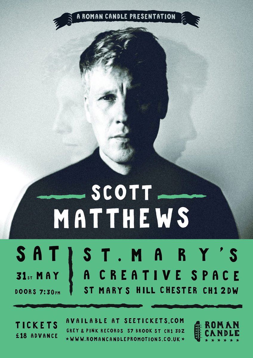 Roman Candle (@rc_promotions) on Twitter photo 🚨LOW TICKET WARNING🚨
Our show with <a href="/scottmatthewsuk/">Scott Matthews</a> on Sat, 31st May at <a href="/CreativeMarys/">StMarysCreativeSpace</a>, Chester, isn’t far from a sell-out.
🎫: <a href="/greynpinkrecord/">Grey n Pink Records</a> or seetickets.com/event/scott-ma…
Don’t miss out & snap up the last tickets; this will be a fully seated event.
romancandlepromotions.co.uk 🚨LOW TICKET WARNING🚨
Our show with <a href="/scottmatthewsuk/">Scott Matthews</a> on Sat, 31st May at <a href="/CreativeMarys/">StMarysCreativeSpace</a>, Chester, isn’t far from a sell-out.
🎫: <a href="/greynpinkrecord/">Grey n Pink Records</a> or seetickets.com/event/scott-ma…
Don’t miss out & snap up the last tickets; this will be a fully seated event.
romancandlepromotions.co.uk