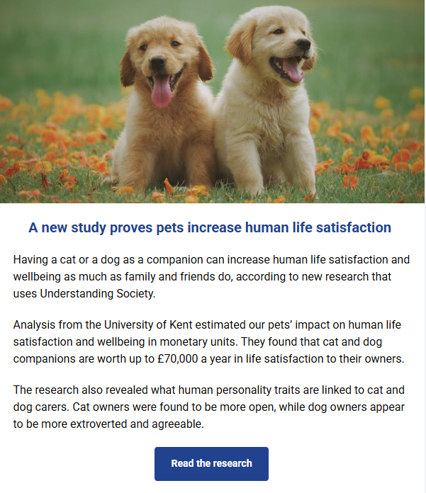 Understanding Society (@usociety) on Twitter photo What's happening with the survey?
Read our latest participant newsletter, full of new #research stories including the benefits of #pet ownership
createsend.com/t/r-60B46BBE55……
<a href="/UKDataService/">UKDataService</a>
<a href="/Uni_of_Essex/">University of Essex</a>
<a href="/CLOSER_UK/">CLOSER</a> What's happening with the survey?
Read our latest participant newsletter, full of new #research stories including the benefits of #pet ownership
createsend.com/t/r-60B46BBE55……
<a href="/UKDataService/">UKDataService</a>
<a href="/Uni_of_Essex/">University of Essex</a>
<a href="/CLOSER_UK/">CLOSER</a>