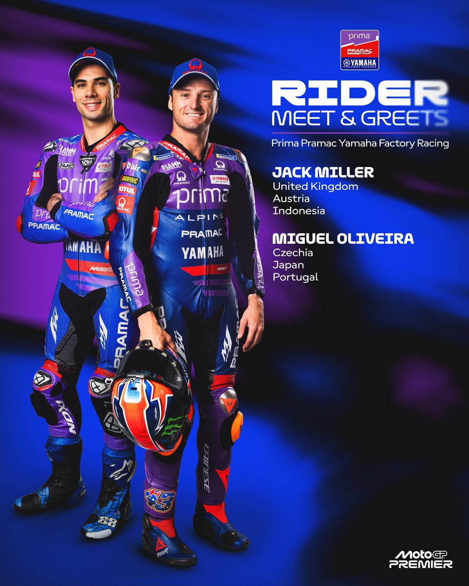 Pramac Racing (@pramacracing) on Twitter photo Next up: <a href="/jackmilleraus/">Jack Miller</a> at the British GP 🇬🇧
Want to meet one of our riders this season? Start with Silverstone — or catch them later on the calendar 🏍️
🎟️ Explore all appearances → bit.ly/3YyEWov
#MotoGPPremier #MotoGP #JackMiller #PramacRacing Next up: <a href="/jackmilleraus/">Jack Miller</a> at the British GP 🇬🇧
Want to meet one of our riders this season? Start with Silverstone — or catch them later on the calendar 🏍️
🎟️ Explore all appearances → bit.ly/3YyEWov
#MotoGPPremier #MotoGP #JackMiller #PramacRacing