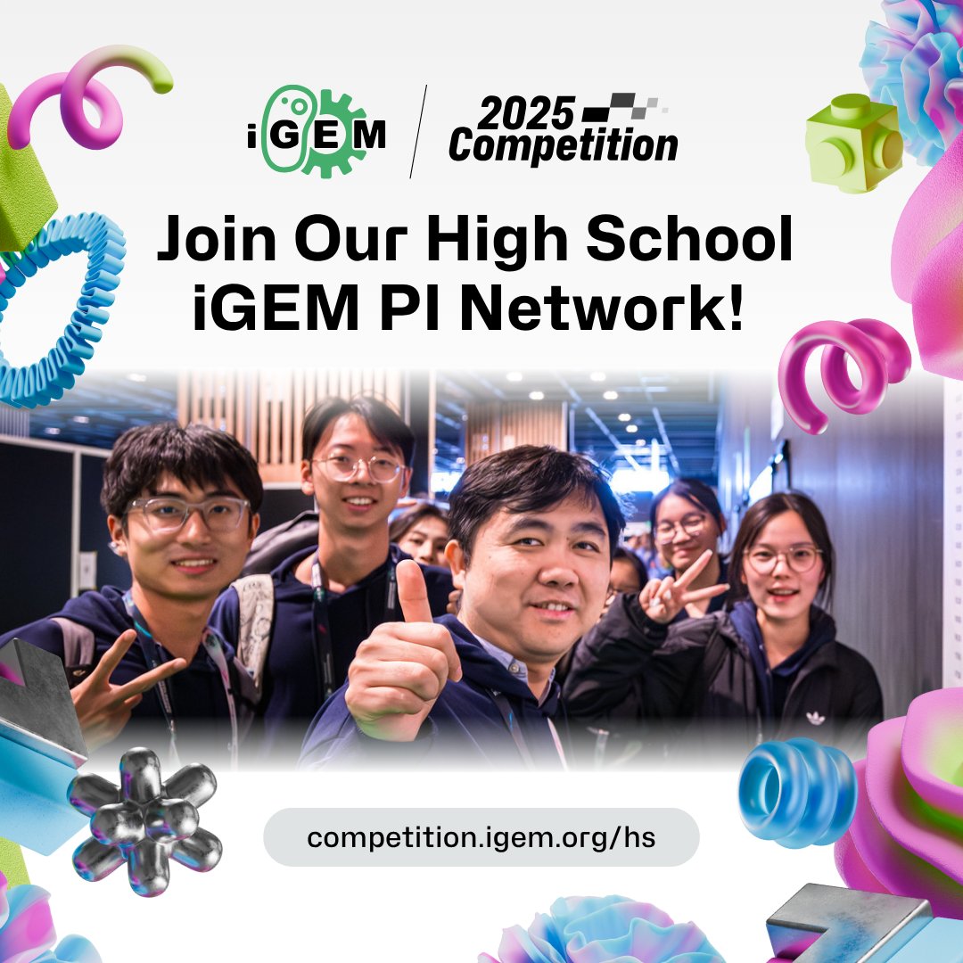 High School PIs, would you like to connect with your global peers?

Being a high school PI, advisor, or instructor is challenging. We’re supporting several new initiatives this year to help you!

Use this link: bit.ly/igem-hs-pi-net… to add your name to our growing community!