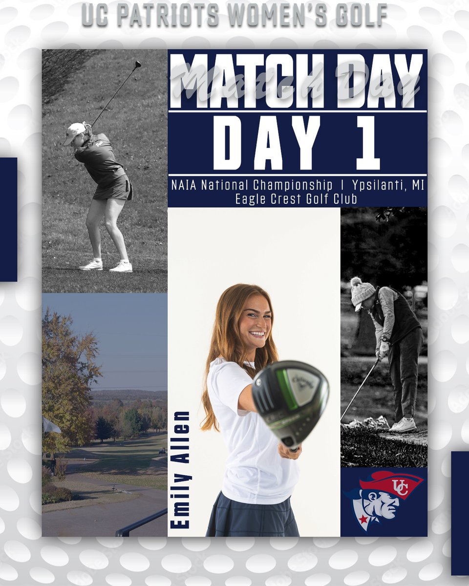 The Patriots hits the course to compete on day 1 of the NAIA National Championship.  #OneBigTeam 

🕑- 2:10 Tee Time off hole 1
📈- tinyurl.com/2wcyjhbb