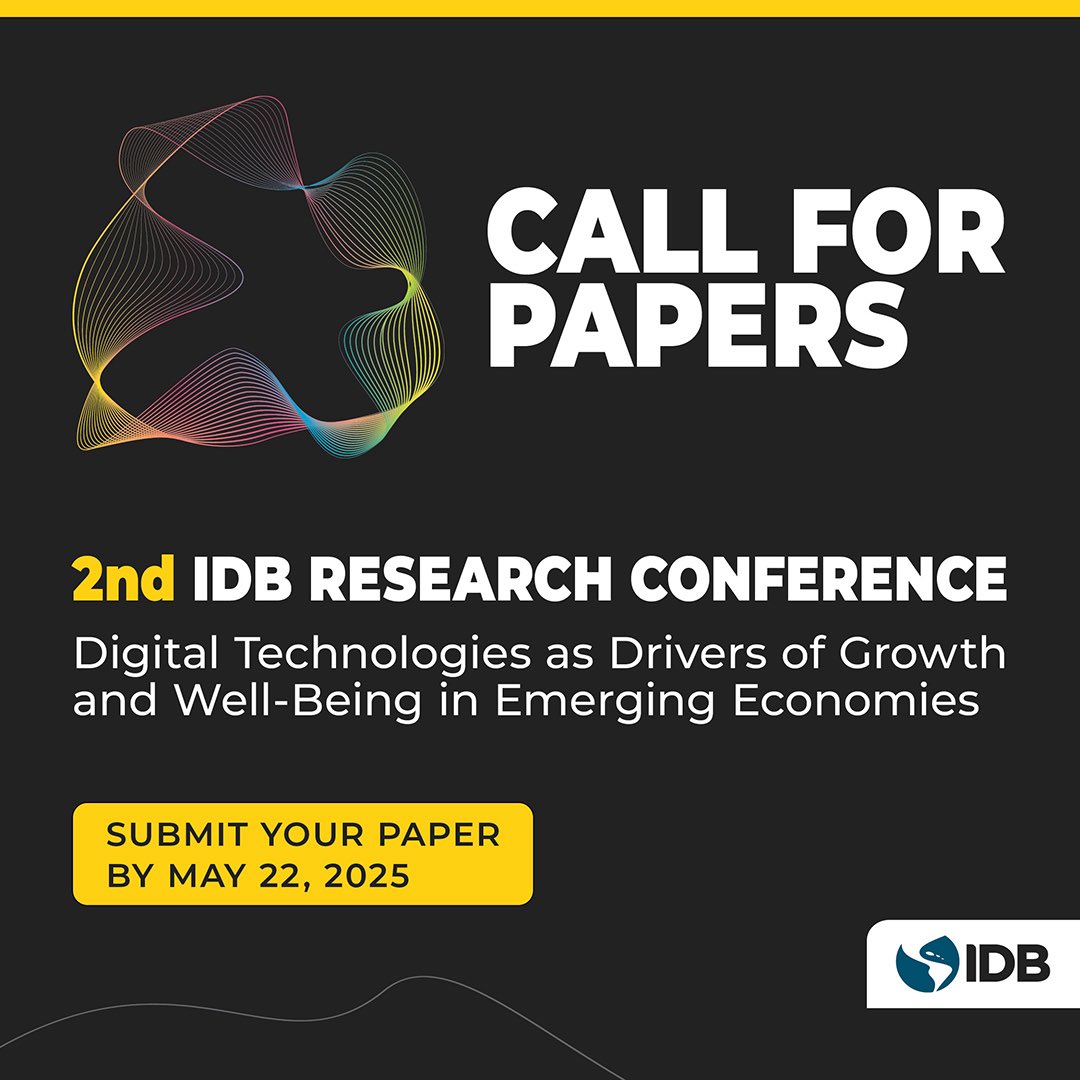 Eric Parrado (@eric_parrado) on Twitter photo Submit your paper for the 2nd <a href="/the_IDB/">Inter-American Development Bank</a> Research Conference, centered on the transformative impacts of digital technologies—including AI, automation, machine learning, and digitalization—on economic development.
🔗 Learn more and submit your paper: events.iadb.org/calendar/event… Submit your paper for the 2nd <a href="/the_IDB/">Inter-American Development Bank</a> Research Conference, centered on the transformative impacts of digital technologies—including AI, automation, machine learning, and digitalization—on economic development.
🔗 Learn more and submit your paper: events.iadb.org/calendar/event…