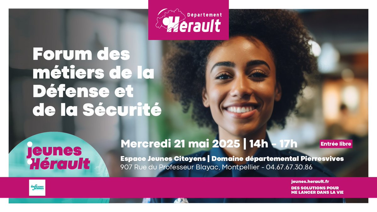 Le Forum des métiers de la Défense et de la Sécurité se tiendra le mercredi 21 mai 2025 au domaine de Pierresvives à Montpellier.

Ce forum s’adresse à toutes les personnes souhaitant découvrir les opportunités professionnelles dans l’armée, police, gendarmerie, SDIS...