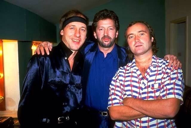 MarkKnopfler's tweet image. Mark backstage with Eric Clapton and Phil Collins at The Royal Albert Hall, 12 January 1987.