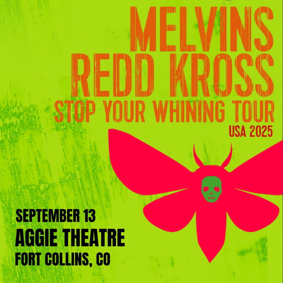 Aggie Theatre (@aggie_theatre) on Twitter photo JUST ANNOUNCED - <a href="/melvinsdotcom/">melvins.com</a> - Stop Your Whining Tour with Redd Kross at the <a href="/Aggie_Theatre/">Aggie Theatre</a> on September 13th!
On Sale: Friday 05/16/2025 - 10am MT
Ticket purchase link: bit.ly/43dzFEe JUST ANNOUNCED - <a href="/melvinsdotcom/">melvins.com</a> - Stop Your Whining Tour with Redd Kross at the <a href="/Aggie_Theatre/">Aggie Theatre</a> on September 13th!
On Sale: Friday 05/16/2025 - 10am MT
Ticket purchase link: bit.ly/43dzFEe