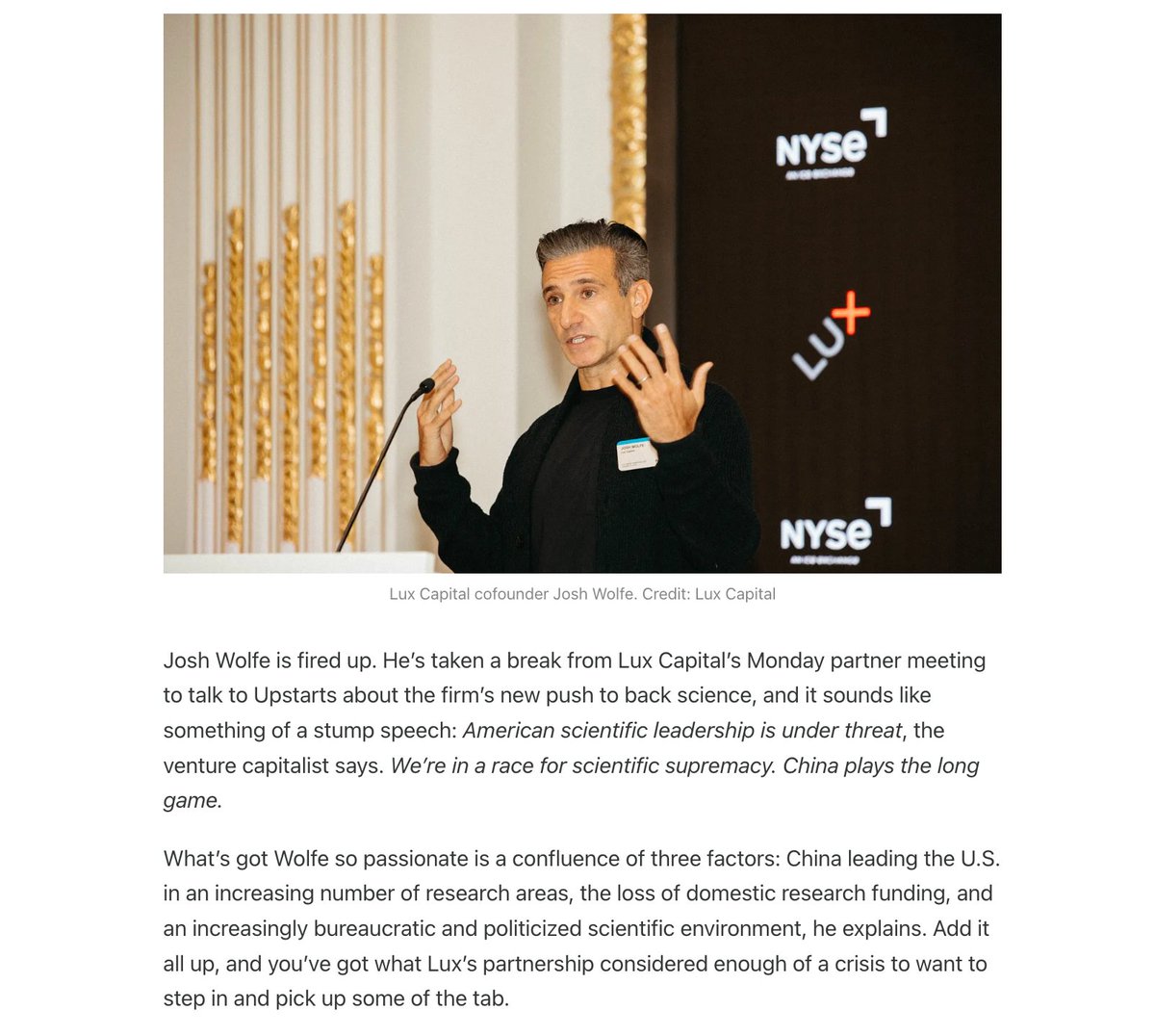 Alex Konrad (@alexrkonrad) on Twitter photo Nine new AI startups launch today at Hugging Face and Granola backer <a href="/betaworks/">Betaworks</a>' AI Camp 🤖
<a href="/UpstartsMediaCo/">Upstarts Media</a> spoke with 3 of them -- as well as with <a href="/wolfejosh/">Josh Wolfe</a> about why VC firm <a href="/Lux_Capital/">Lux Capital</a> committed $100M+ to back 🇺🇸 scientists' bets as a new 'coalition of the confident.' Nine new AI startups launch today at Hugging Face and Granola backer <a href="/betaworks/">Betaworks</a>' AI Camp 🤖
<a href="/UpstartsMediaCo/">Upstarts Media</a> spoke with 3 of them -- as well as with <a href="/wolfejosh/">Josh Wolfe</a> about why VC firm <a href="/Lux_Capital/">Lux Capital</a> committed $100M+ to back 🇺🇸 scientists' bets as a new 'coalition of the confident.'