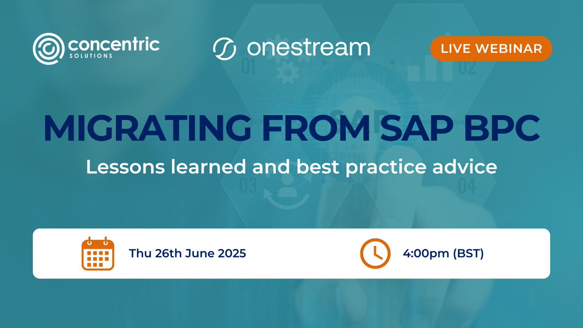 Concentric Solutions (@concentricsolns) on Twitter photo Join us for part 2 of our #SAPBPC roadmap series - we’ll explore why many organisations are migrating to <a href="/OneStream_Soft/">OneStream Software</a> , key considerations when evaluating migration options, and how OneStream future-proofs your #EPM
🔗 Register now: linkedin.com/events/webinar… Join us for part 2 of our #SAPBPC roadmap series - we’ll explore why many organisations are migrating to <a href="/OneStream_Soft/">OneStream Software</a> , key considerations when evaluating migration options, and how OneStream future-proofs your #EPM
🔗 Register now: linkedin.com/events/webinar…