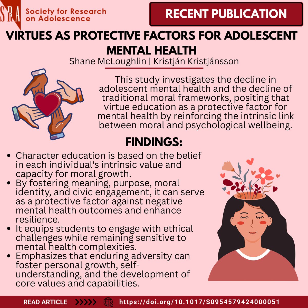 Amidst declining adolescent mental health, could virtue education be a solution? This research explores how reinforcing the connection between moral and psychological well-being can serve as a protective factor. 

#AdolescentMentalHealth #Morality #SRA