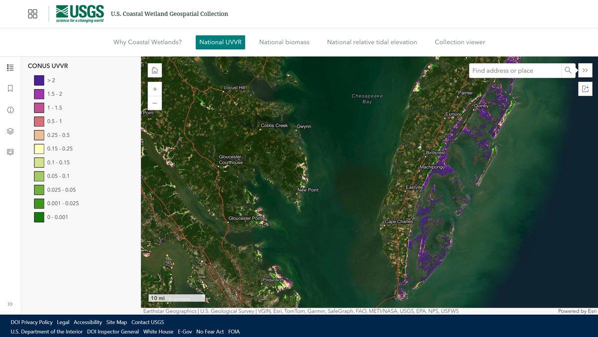 #AmericanWetlandsMonth 
The Unvegetated-Vegetated Marsh Ratio computes national #saltmarsh vulnerability using satellite imagery from 1985-2023—a significant increase from the original 2014-2018 dataset. ow.ly/EjiY50VPyiR