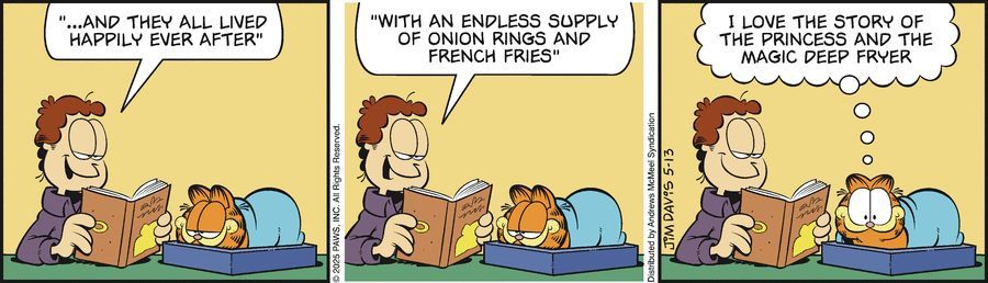 DailyGarfcast's tweet image. Garfield by Jim Davis for Tue, 13 May 2025