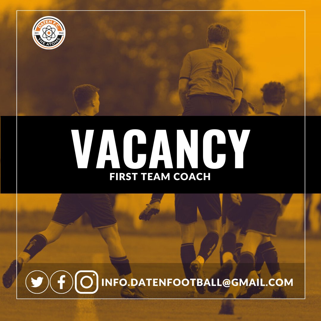 DatenFC's tweet image. We are looking to add a first team coach to work alongside the current management team set up. Experience of coaching in mens football is preferred.

Any interested parties should contact info.datenfootball@gmail.com or send a DM for more information.

UTA⚛️