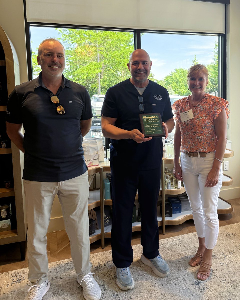 CliveChamber's tweet image. Big congrats to Dr. Harry Condoleon and his team on the opening of Soma Cosmetic Surgery &amp;amp; Aesthetics in Clive! 🎉 Experience big-city expertise with small-town heart. 💙 Stop by for a FREE consultation and discover The Soma Difference! #CliveIowa #SomaAesthetics