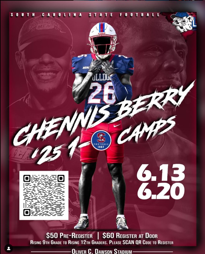 The Dates for our HIGH SCHOOL CAMPS are now Open and Available to sign up for!  For RISING 9th Graders to RISING 12th Graders! See you there!  Scan the barcode to SIGN UP @@scstatefb @scstate1896 @meacsports #PayTheFEE #DigDEEP #FearTheBITE #CWCW #BBB