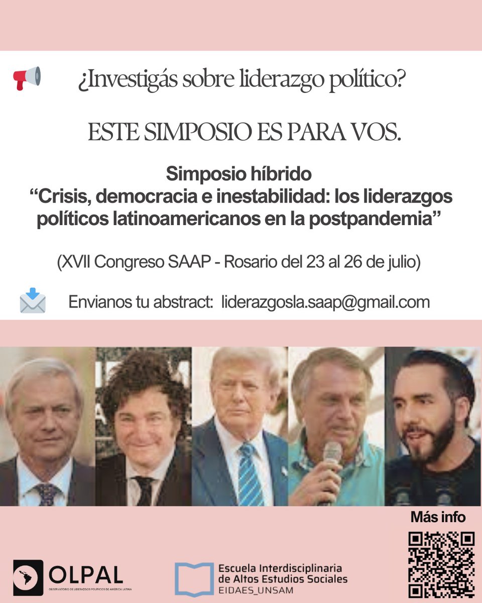 ‼️Si investigas liderazgos en nuestra región, este simposio es para vos.
Hasta el 30 de mayo tenes tiempo para enviarnos tu abstract y formar parte del Congreso Nacional de Ciencia Política