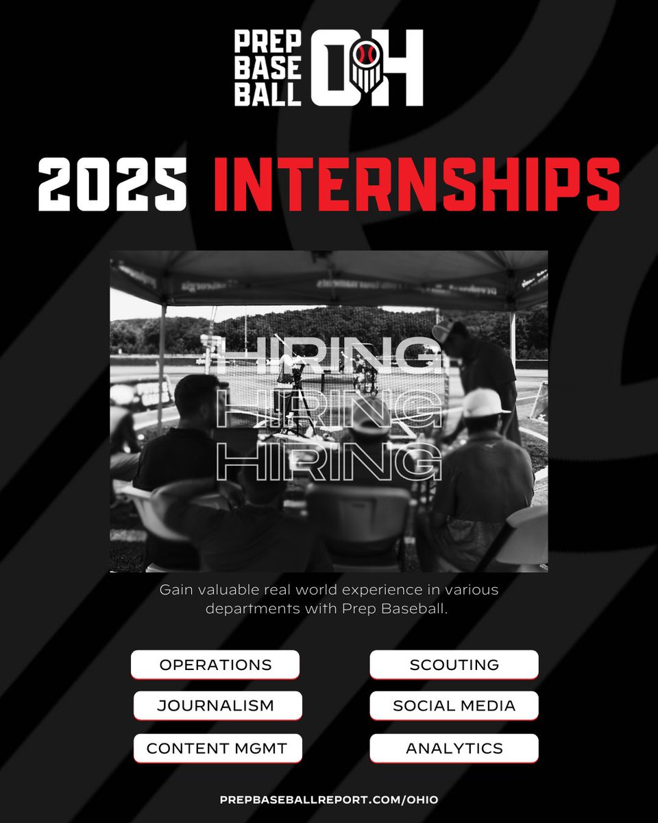🚨 Internship Opportunity 🚨

Prep Baseball Ohio is looking to hire interns for a variety of roles in 2025

If you are interested in:  
⚾ Covering Games/Tournaments
🔈 Social Media Marketing
💼 Working Showcases/Events
📹 Video Editing 

Please fill out this form ➡️