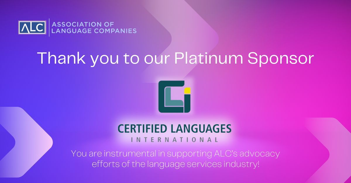 ALC (@alc_us) on Twitter photo Today, we share our gratitude for <a href="/CertLangIntl/">Certified Languages</a>, a platinum sponsor of ALC! We appreciate your partnership and support! Today, we share our gratitude for <a href="/CertLangIntl/">Certified Languages</a>, a platinum sponsor of ALC! We appreciate your partnership and support!