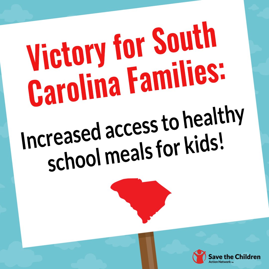 Big win for South Carolina kids!
 
As session wraps, we're celebrating a major victory: expanded access to free school meals.
 
Now, more students will get the nourishment they need to learn and thrive. Huge thanks to the advocates &amp; lawmakers who made it happen!