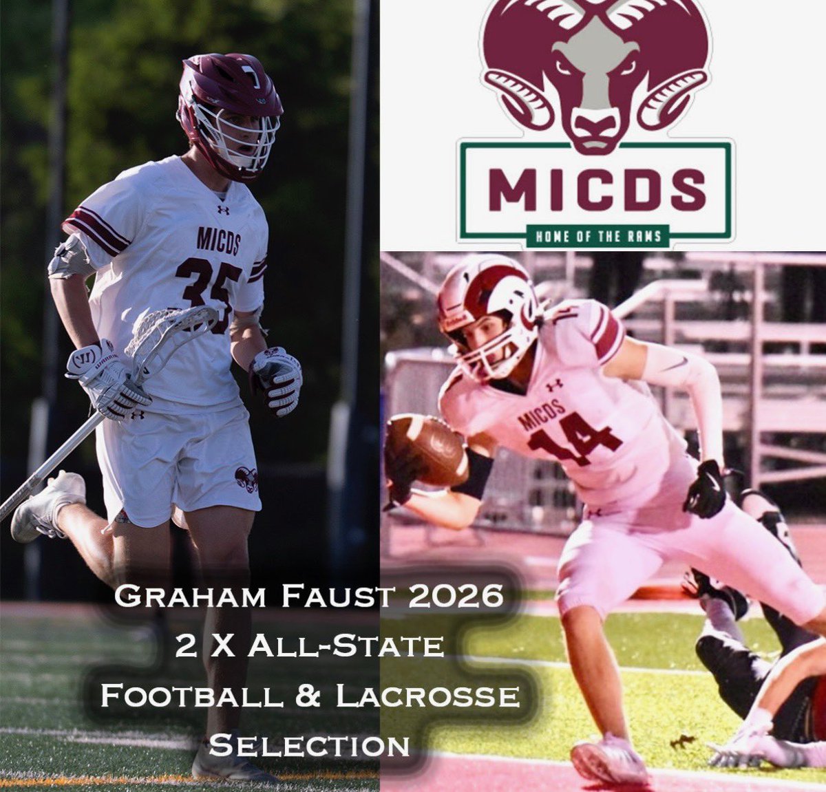 MICDS Rams Football (@micdsfootball) on Twitter photo MICDS is full of special student-athletes. We feel fortunate to have rising senior captain <a href="/Graham_Faust/">GrahamFaust</a> on our side, congratulations on being selected as 2x All-State in both Football (WR/DB) and Lacrosse. College coaches take note! MICDS is full of special student-athletes. We feel fortunate to have rising senior captain <a href="/Graham_Faust/">GrahamFaust</a> on our side, congratulations on being selected as 2x All-State in both Football (WR/DB) and Lacrosse. College coaches take note!