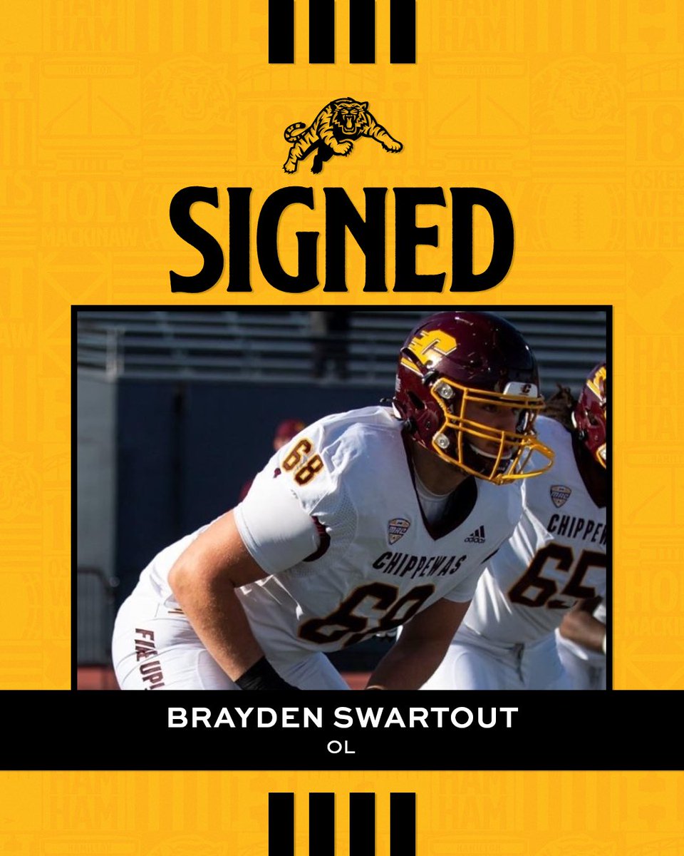 Hamilton Tiger-Cats (@ticats) on Twitter photo Weβve signed πΊπΈ OL Brayden Swartout!
ποΈ | bit.ly/44AJIWo
<a href="/BraydenSwartout/">Brayden Swartout</a> | <a href="/CMU_Football/">Central Michigan Football</a> Weβve signed πΊπΈ OL Brayden Swartout!
ποΈ | bit.ly/44AJIWo
<a href="/BraydenSwartout/">Brayden Swartout</a> | <a href="/CMU_Football/">Central Michigan Football</a>