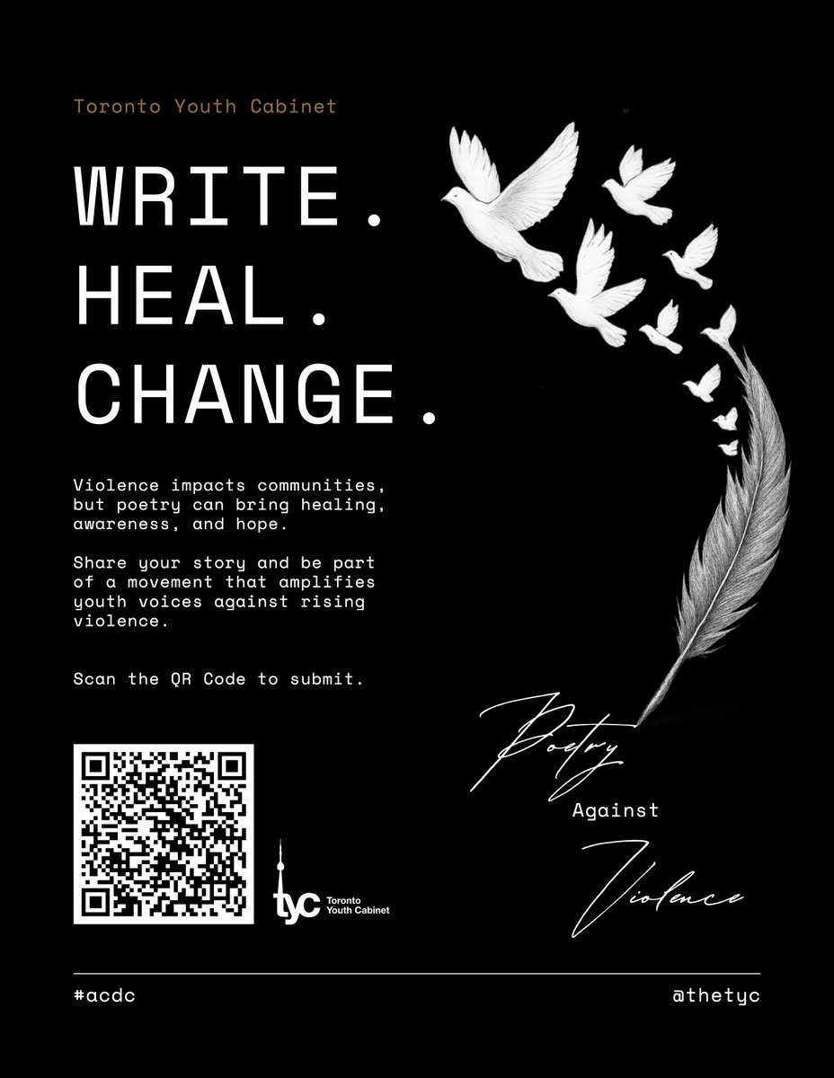 📢 Calling all youth poets! <a href="/TOYouthCabinet/">Toronto Youth Cabinet</a> is seeking poetry submissions that speak out against community violence for their Youth Poetry Against Violence Campaign✍️🕊️

Submit here: docs.google.com/forms/d/e/1FAI…