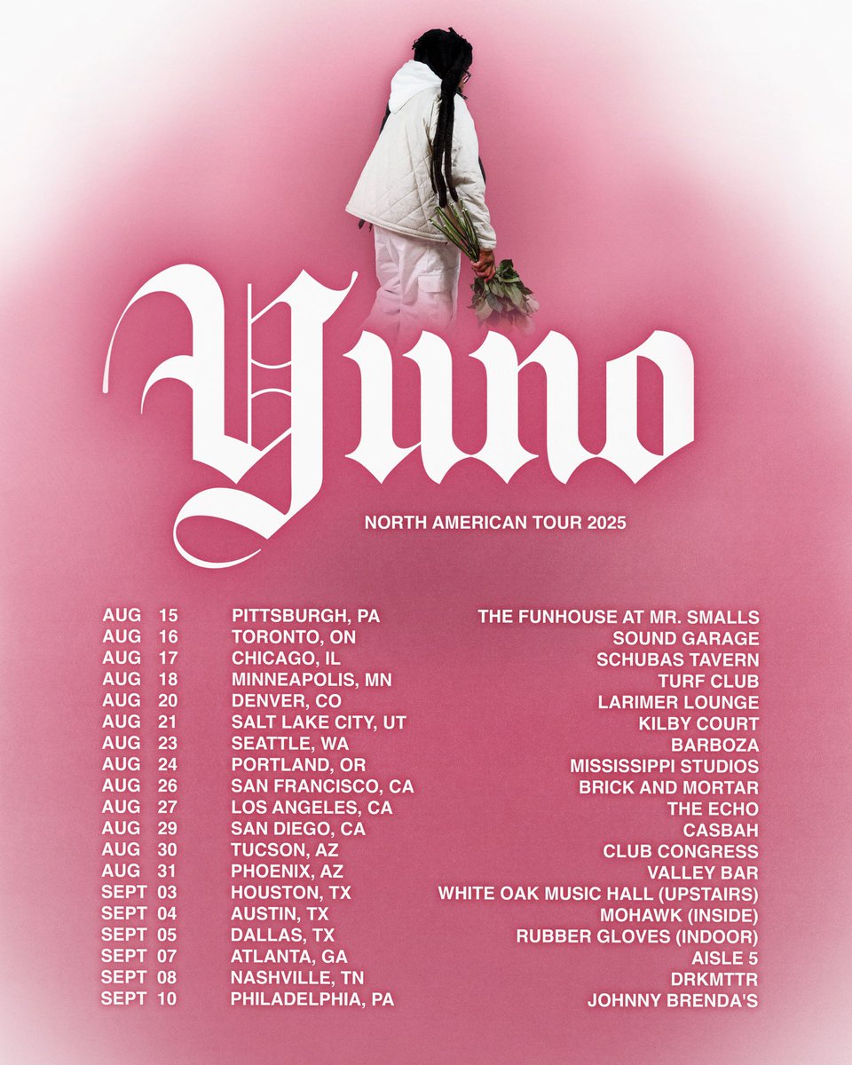 Yuno (@yvno) on Twitter photo You asked for more North America shows so here they are! See you this June/August/September! Iβm glad to be back ππΎπ Ticket pre-sale starts tomorrow 5/14 at 10am local time! Password: BLEST bandsintown.com/a/330431 You asked for more North America shows so here they are! See you this June/August/September! Iβm glad to be back ππΎπ Ticket pre-sale starts tomorrow 5/14 at 10am local time! Password: BLEST bandsintown.com/a/330431