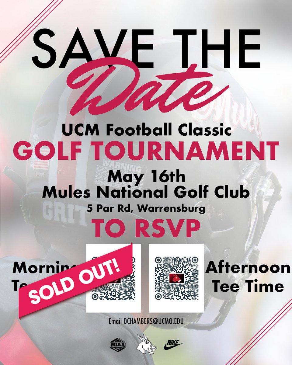 UCMFootballTeam's tweet photo. Good morning, Mules Nation! The excitement is building for this weekend's activities! 

May 15 - Mules FB Alumni Social
May 16 - Mules FB Golf Classic

If you cannot make it, click this Silent Auction Link (https://t.co/O33T4Ur6Z2)  to support Mules Football!  #EPIC https://t.co/8QAkFzyrDC