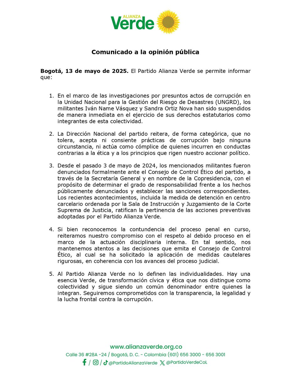 #Comunicado📄-Caso Iván Name Vásquez y Sandra Ortiz Nova.👇🏽

🔗 alianzaverde.org.co/comunicados/co…