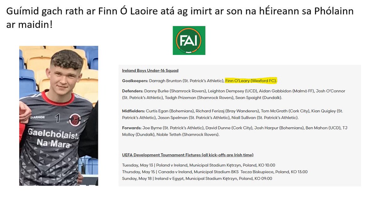 Guímid gach rath ar Finn Ó Laoire atá ag imirt ar son na hÉireann sa Phólainn 🍀