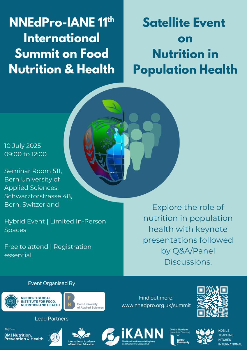 NNEdPro Global Institute (@nnedpro) on Twitter photo πBern Satellite Event
Join us on 10 July at <a href="/bfh_hesb/">Berner Fachhochschule</a> for a special satellite event on Nutrition in Population Health!
π€ Expert talks | π¬ Live Q&A | π€ Networking
π 09:00β12:00 CEST
π Bern, Switzerland
tinyurl.com/5efeaczk
#NNEdProSummit πBern Satellite Event
Join us on 10 July at <a href="/bfh_hesb/">Berner Fachhochschule</a> for a special satellite event on Nutrition in Population Health!
π€ Expert talks | π¬ Live Q&A | π€ Networking
π 09:00β12:00 CEST
π Bern, Switzerland
tinyurl.com/5efeaczk
#NNEdProSummit