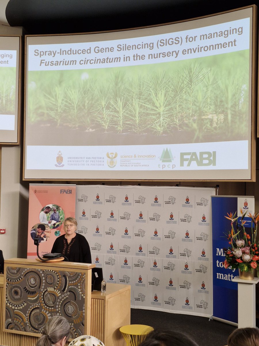 Alida van Dijk (@alidavandijk4) on Twitter photo Prof. <a href="/SteenkampEmma/">Emma Steenkamp</a> presents on SIGS (spray-induced gene silencing) for managing Fusarium circinatum in nurseries - exploring innovative, targeted strategies to protect young pines from this devastating pathogen. #TPCP2025 #Fusarium #TreeHealth #SIGS #FABI Prof. <a href="/SteenkampEmma/">Emma Steenkamp</a> presents on SIGS (spray-induced gene silencing) for managing Fusarium circinatum in nurseries - exploring innovative, targeted strategies to protect young pines from this devastating pathogen. #TPCP2025 #Fusarium #TreeHealth #SIGS #FABI