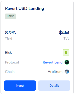 Pool of the Day:

<a href="/revertfinance/">revert</a> USD Lending

Put your USDC to work by lending it out on Revert. Your yield comes from borrowers using leverage on Uniswap V3, mostly on BTC, ETH, and stablecoins. A solid option if you want to earn passive yield on stable assets 👀👇