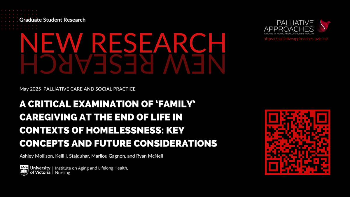 Equity in Palliative Approaches to Care (ePAC) (@access2care) on Twitter photo 📢Hot off the press! New graduate research from our team!📢
A critical examination of 'family' caregiving at the end of life in contexts of homelessness: Key concepts and future considerations
<a href="/aimollison/">Ashley Mollison</a>
<a href="/KStajduhar/">Kelli Stajduhar</a>
Dr. Marilou Gagnon
Dr. Ryan McNeil
journals.sagepub.com/doi/10.1177/26… 📢Hot off the press! New graduate research from our team!📢
A critical examination of 'family' caregiving at the end of life in contexts of homelessness: Key concepts and future considerations
<a href="/aimollison/">Ashley Mollison</a>
<a href="/KStajduhar/">Kelli Stajduhar</a>
Dr. Marilou Gagnon
Dr. Ryan McNeil
journals.sagepub.com/doi/10.1177/26…