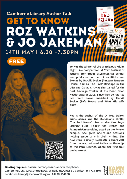 Roz Watkins (@rozwatkins) on Twitter photo Looking forward to chatting to <a href="/JoJakemanWrites/">Jo Jakeman</a> at <a href="/CamborneLibrary/">Camborne Library</a> tomorrow evening. Tickets are free! Looking forward to chatting to <a href="/JoJakemanWrites/">Jo Jakeman</a> at <a href="/CamborneLibrary/">Camborne Library</a> tomorrow evening. Tickets are free!