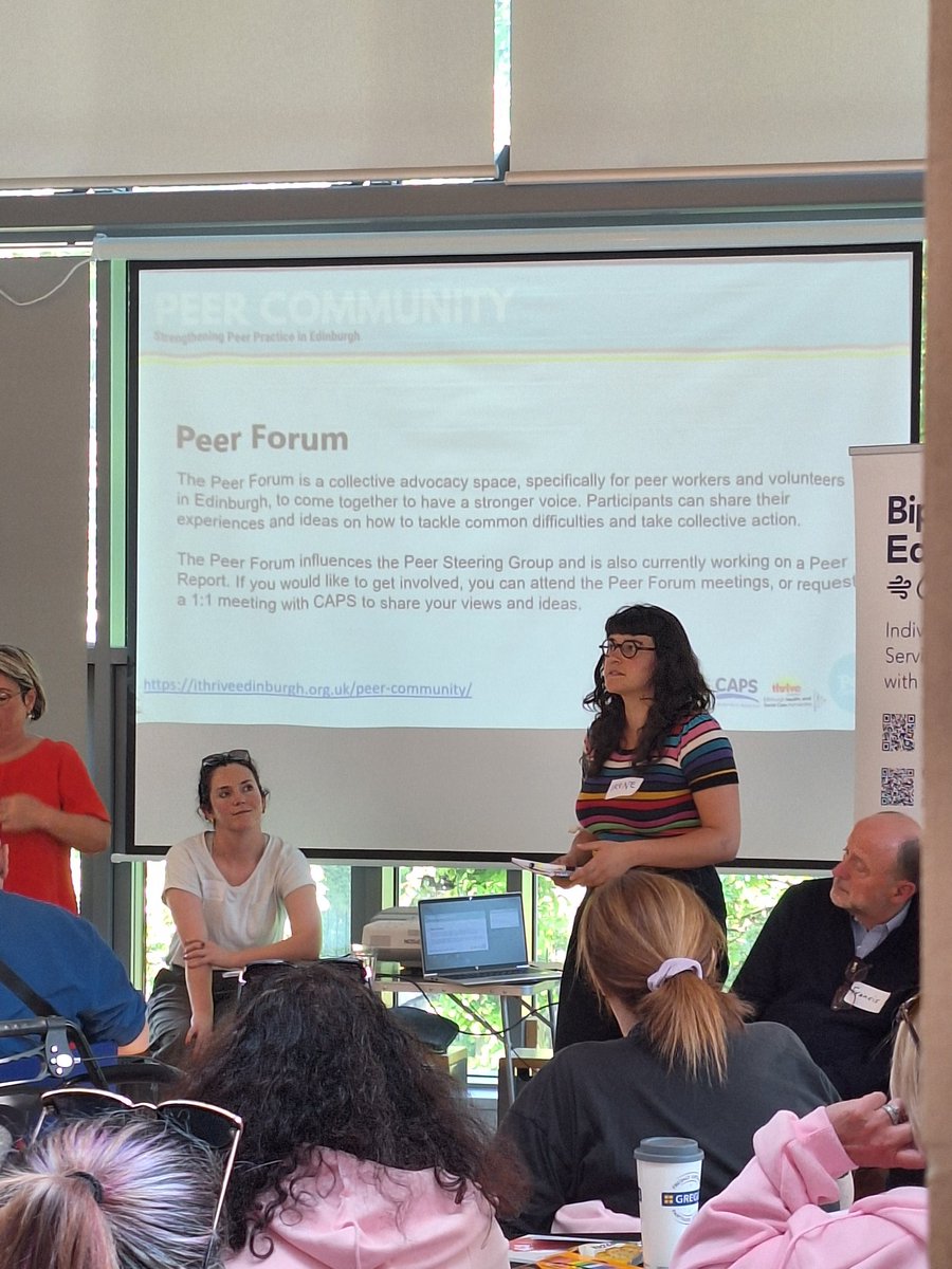 Hearing now from <a href="/EdinburghPeers/">Peer Community</a> and Irene <a href="/capsadvocacy/">CAPS</a> Edinburgh has invested in a Peer Forum for peer supporters -an indpentsemt space to discuss what is relevant to them and feed into learning, development, practice and stratgey
