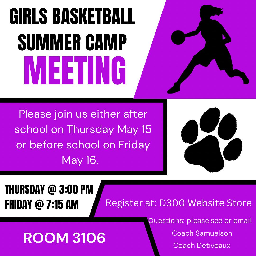 Summer basketball is around the corner. Any girls interested please attend one of the following meetings.