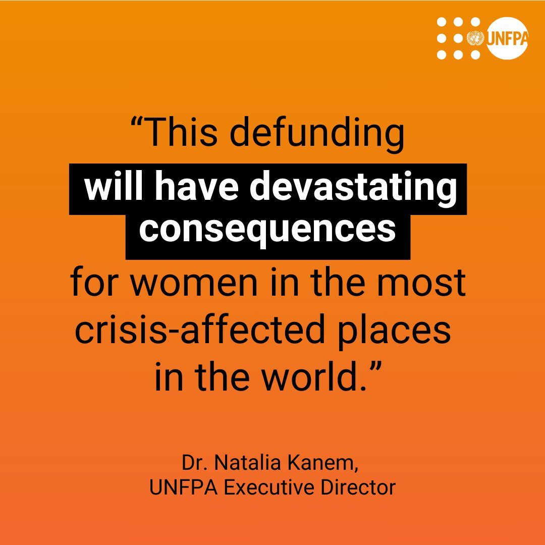 UNFPA (@unfpa) on Twitter photo 🚨 The US’ decision to deny funding for <a href="/UNFPA/">UNFPA</a>—the <a href="/UN/">United Nations</a> sexual and reproductive health agency—is devastating:
🔴 Thousands of clinics will close
🔴 Rape survivors will be denied care
🔴 Midwives will not be able to continue.
Learn more: unf.pa/hud
#FundUNFPA 🚨 The US’ decision to deny funding for <a href="/UNFPA/">UNFPA</a>—the <a href="/UN/">United Nations</a> sexual and reproductive health agency—is devastating:
🔴 Thousands of clinics will close
🔴 Rape survivors will be denied care
🔴 Midwives will not be able to continue.
Learn more: unf.pa/hud
#FundUNFPA