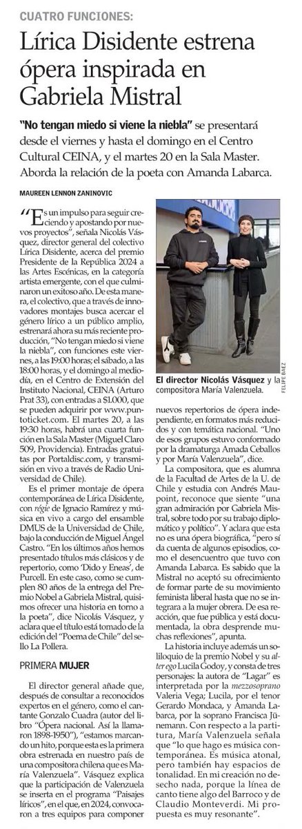Ópera en CEINA 🙌🏼
Estreno de Lírica Disidente 🎹