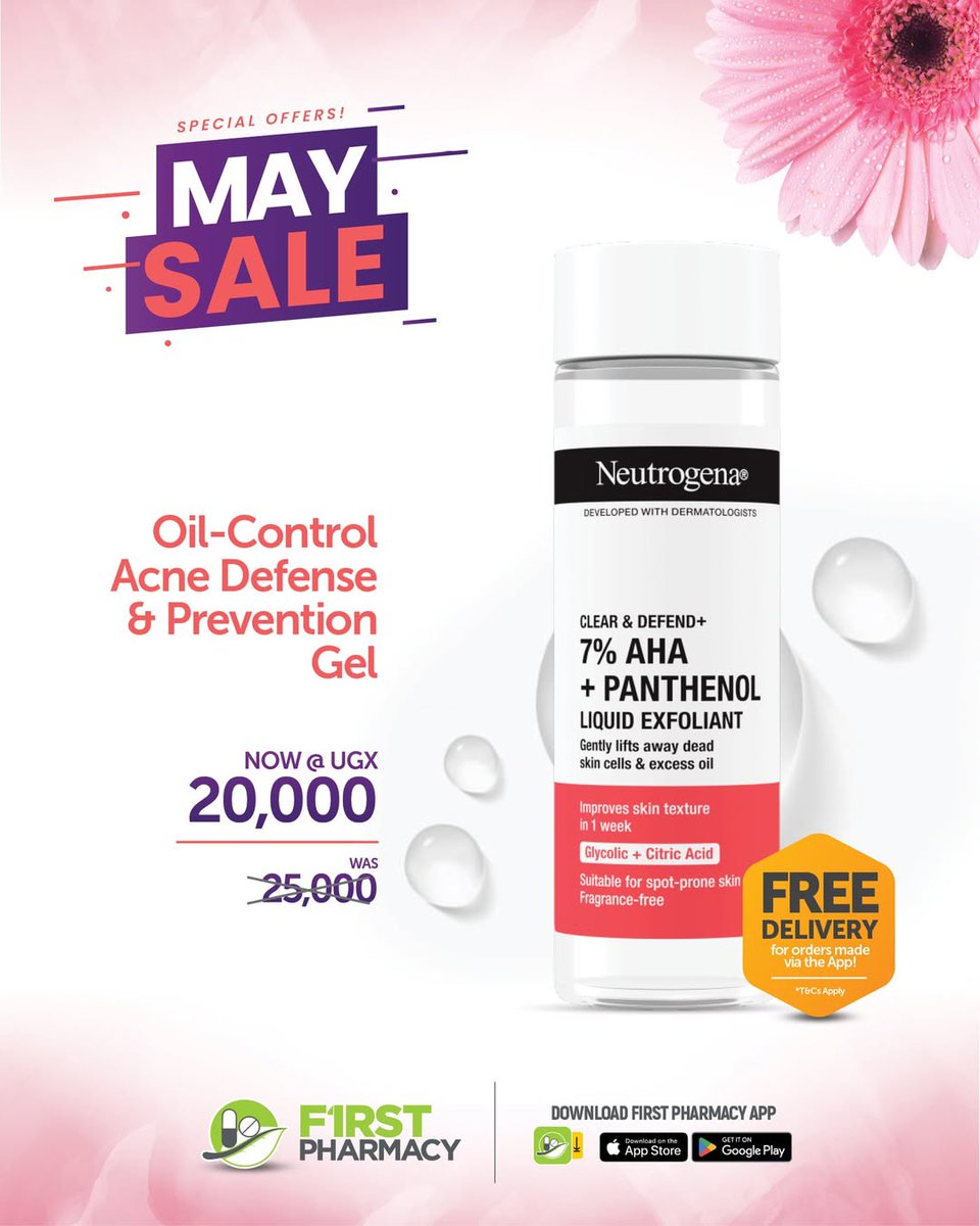 Fighting Acne? You don’t have to spend all your ka-money on acne solutions. Get the Neutrogena 7% AHA + Panthenol Exfoliant today for just UGX 20,000!

Order using the app for FREE* delivery!
Download now: Android: bit.ly/3yprdGa iOS: apple.co/3RpWMGG
*T&amp;Cs apply