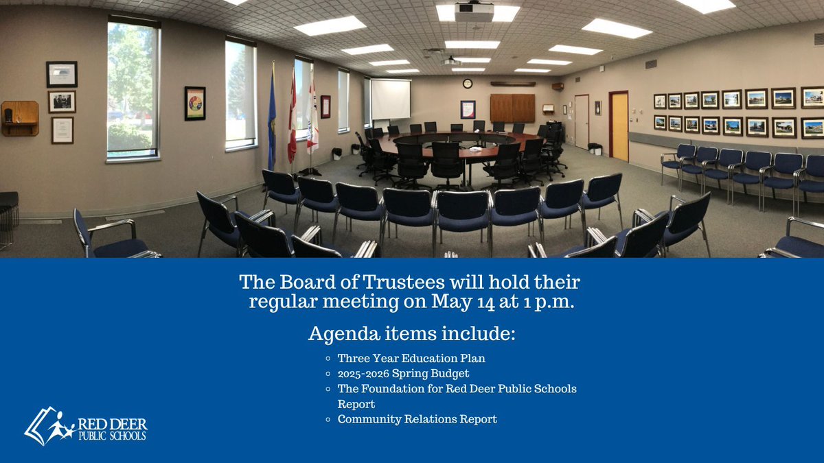 The Board of Trustees will host their monthly meeting tomorrow at Central Services beginning at 1 PM. The public is invited to join #RDPSD #RedDeer #CollaborativeRDPSD